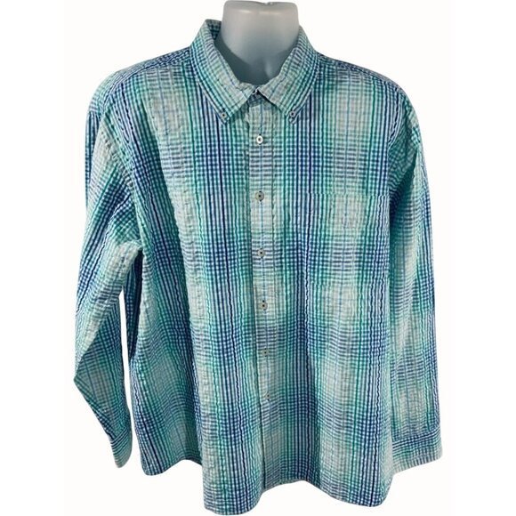 Alan Flusser Mens Aqua Blue Gingham ButtonDown Long Sleeve Shirt 2XL Lightweight - Picture 1 of 8
